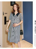 เดรสคลุมท้องแฟชั่น คอปก กระดุมแกะเปิดให้นมได้ แขนตุ๊กตาน่ารัก ทรงสวย M L XL XXL