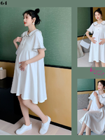 เดรสคลุมท้องแฟชั่น ปกใหญ่แต่งขอบปก ผ้ายืดตัว ใส่สบายมากค่ะ กระดุมแกะให้นมได้ M L XL XXL