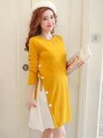 ชุดคลุมท้องแขนยาว ผ้ามอสเครป เนื้อหนาและนิ่มใส่สบาย มีเชือกปรับขนาดครรภ์ M L XL XXL