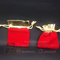 ถุงกำมะหยี่ 2.5x3.5 นิ้ว สีแดงขอบทองเชือกทอง แพคละ 10 ใบ