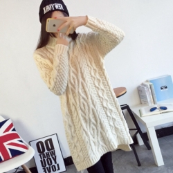 เสื้อกันหนาวพร้อมส่ง :เดรสยาวไหมพรมถักลายผ้าหนาสีขาว คอสูงเสื้อยาวเหนือเข่า แบบสวยมากๆจ้า:รายละเอียดไซส์คลิกเลยจ้า