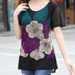 เสื้อผ้าแฟชั่นผู้หญิงพร้อมส่ง : เสื้อแฟชั่นสีม่วงแต่งลายดอกไม้ ปักผ้า สวยมากๆจ้า