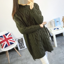 เสื้อกันหนาวพร้อมส่ง :เดรสยาวไหมพรมถักลายผ้าหนาสีเขียว คอสูงเสื้อยาวเหนือเข่า แบบสวยมากๆจ้า:รายละเอียดไซส์คลิกเลยจ้า