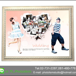 ของขวัญงานแต่ง Photo Mix ขนาด 20x30" กรอบไม้เส้น สีครีม เคลือบร้อน