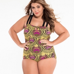 ชุดว่ายน้ำคนอ้วนพร้อมส่ง :ชุดว่ายน้ำวันพีชสีเหลืองทองแต่งลายกราฟฟิก สายไขว้ด้านหลังแบบเก๋ Sexy มากๆจ้า:รอบอก44-54 นิ้ว เอว40-46 นิ้ว สะโพก42-52นิ้วจ้า