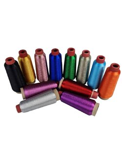 `ดิ้นปักผ้าแบบเส้นกลมสำหรับจักรปักคอมพิวเตอร์ หรือสำหรับงานทอผ้า ยาว 3000 เมตรต่อหลอด Metallic yarn เส้นแกนดิ้นแข็งแรงไม่ขาดง่ายปักได้ต่อเนื่องยาวๆ