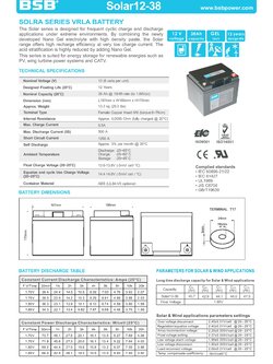 Battery 12v 38AH ยี่ห้อ BSB ( Solar Cell )