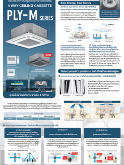 แอร์ MITSUBISHI ELECTRIC แบบสี่ทิศทาง ขนาด 13,989 BTU รุ่น PLY-M13EA2-TH/SUY-M13VA2-TH รีโมทไร้สาย (INVERTER)(PLY-M SERIES)