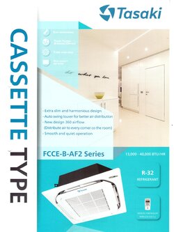 เครื่องปรับอากาศ TASAKI แบบสี่ทิศทาง ขนาด 13,648 BTU รุ่น FCCE13B-AF2