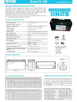 Battery 12v 150AH ยี่ห้อ BSB ( Solar Cell )