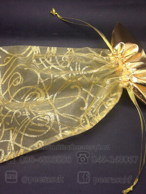 ถุงผ้าแก้วพิมพ์ลาย 8x13 นิ้ว แพคละ 10 ใบ