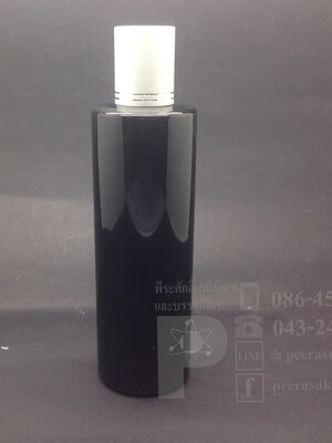 SA250 ml สีดำ+จุกตัน+ฝาเกลียวอลูสีเงินลาย แพคละ 10 ชิ้น