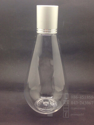 หยดน้ำ 250 ml ใส+จุกตัน+ฝาเกลียวอลูสีเงินลาย 10 ชิ้น