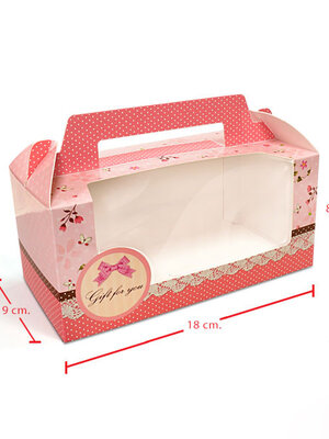 BK40W-002กล่องคัพเค้ก2ชิ้น(ลายดอกไม้) ขนาด18x9x8 ซม(20ชิ้น)