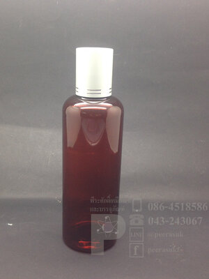 ขวด Li 200 ml สีชา+จุกตัน+ฝาเกลียวอลูสีเงินลาย 10 ชิ้น