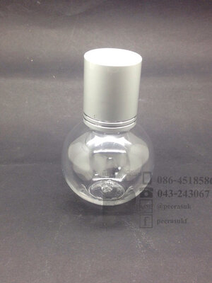 ขวดบอล 50 ml ใส+จุกตัน+ฝาเกลียวอลูสีเงินลาย แพคละ 10 ชิ้น