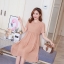 เดรสคลุมท้องสไตล์เกาหลี แขนสั้น ลายตรง ทรงระบาย มีเชือกปรับขนาดครรภ์ M L XL,XXL