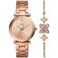 Fossil ES4685SET นาฬิกาผู้หญิง Carlie Three-Hand Rose-Gold-Tone Stainless-Steel and Bracelet Box Set Women's Watch