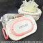 ของชำร่วยงานศพ ปิ่นโต สี่เหลี่ยม 1 ชั้น สีครีม ขอบชมพู/น้ำตาล (TN) ใส่ถุงผ้าโปร่ง 130.-