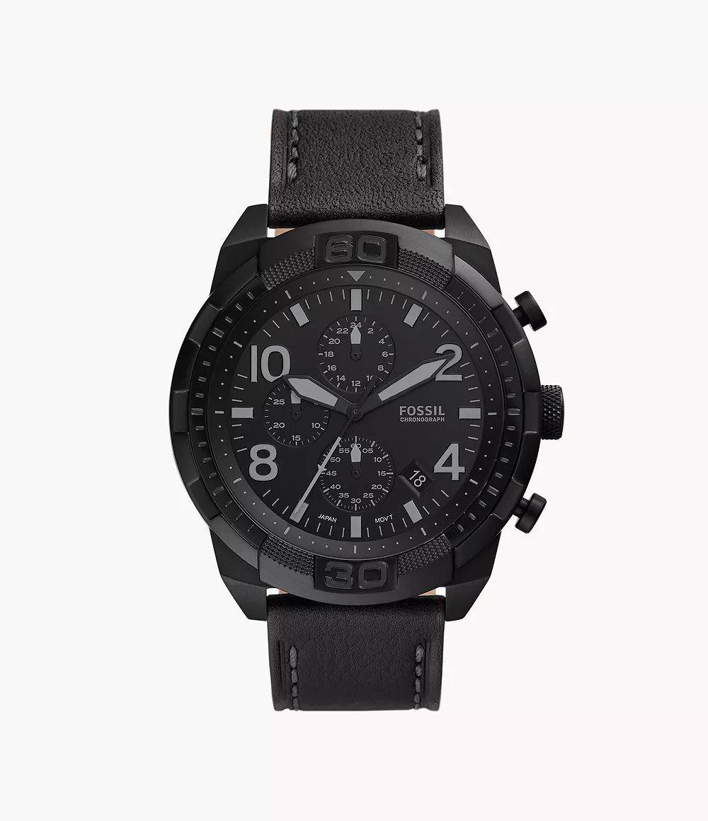 Fossil FS5874 นาฬิกาผู้ชาย Bronson Chronograph Black LiteHide™ Leather Quartz Men's Watch